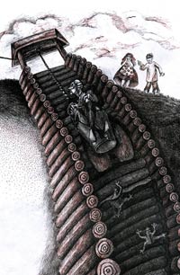 Барон Мюнгхаузен в колодце
перед спасением русской армией